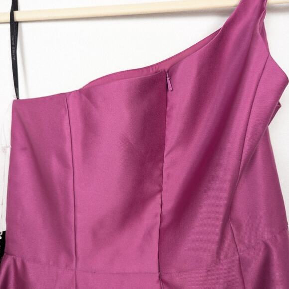 NWT Alfred Sung Tea Rose One Shoulder Satin Twill Draped Slit Formal Gown Size 6 - Picture 6 of 10